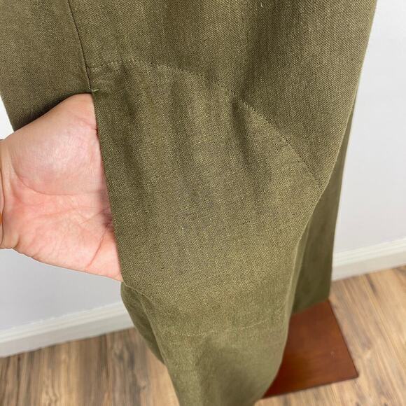 Liz Claiborne Olive Green Sleeveless Tank Midi Dress Pockets Linen Womens Medium - Picture 9 of 12